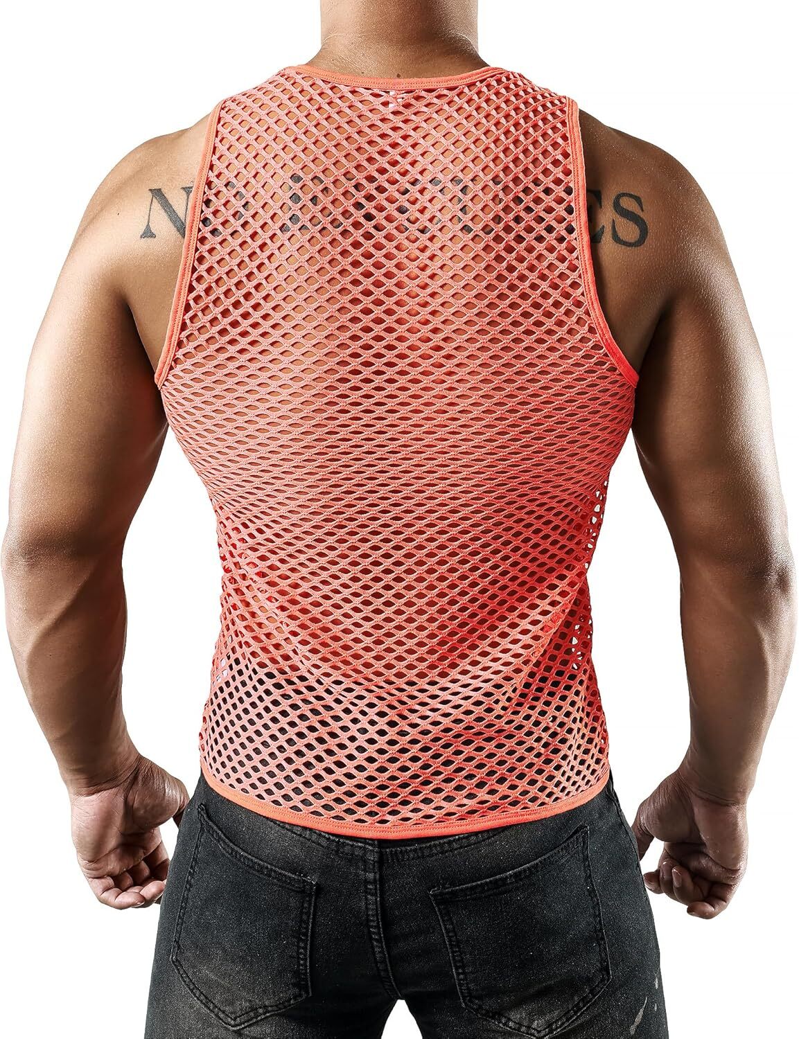 Men's Fishnet Muscle Top Sleeveless Fitted See Through Mesh Shirt Clubwear Gym gallery