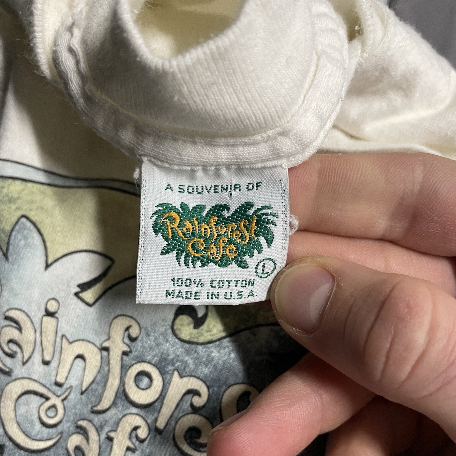 Vintage 90s Rainforest Cafe White T Shirt Size L Made In USA Cotton Restaurant gallery