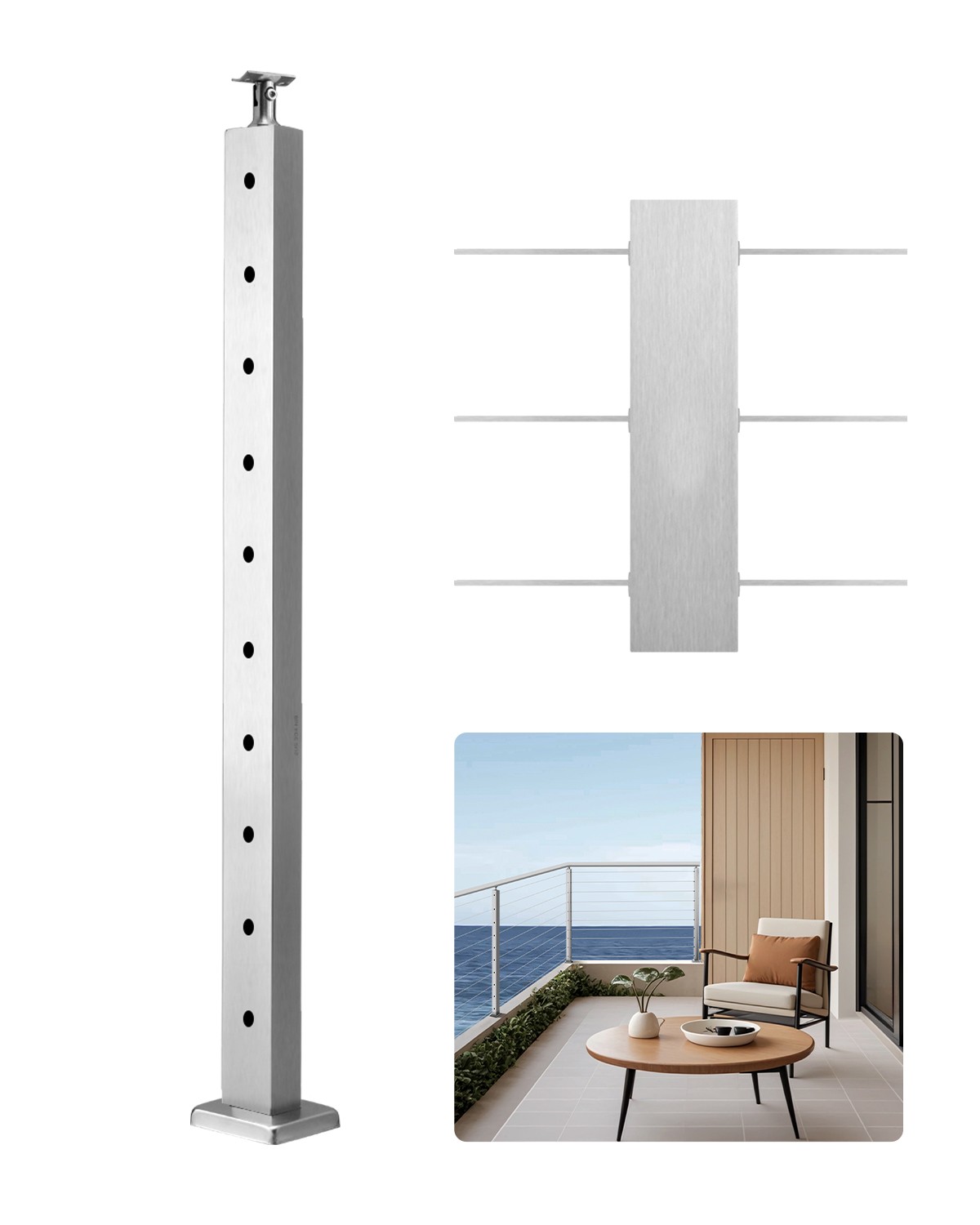 VEVOR Cable Railing Post 36x1x2 In with Pre-Drilled Holes 1JZLGZXYS914I4BDB001V0
