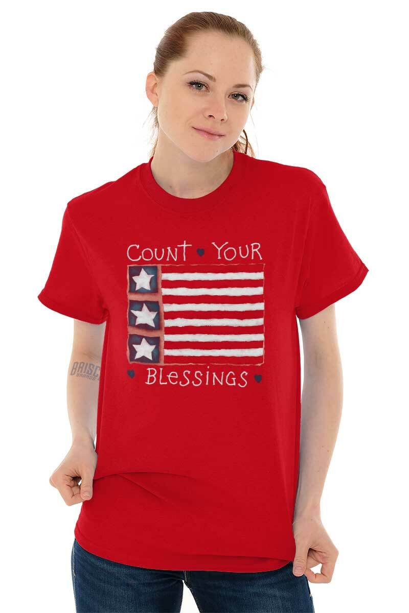 Count Your Blessings American Flag USA Christ Womens Short Sleeve Crewneck Tee gallery