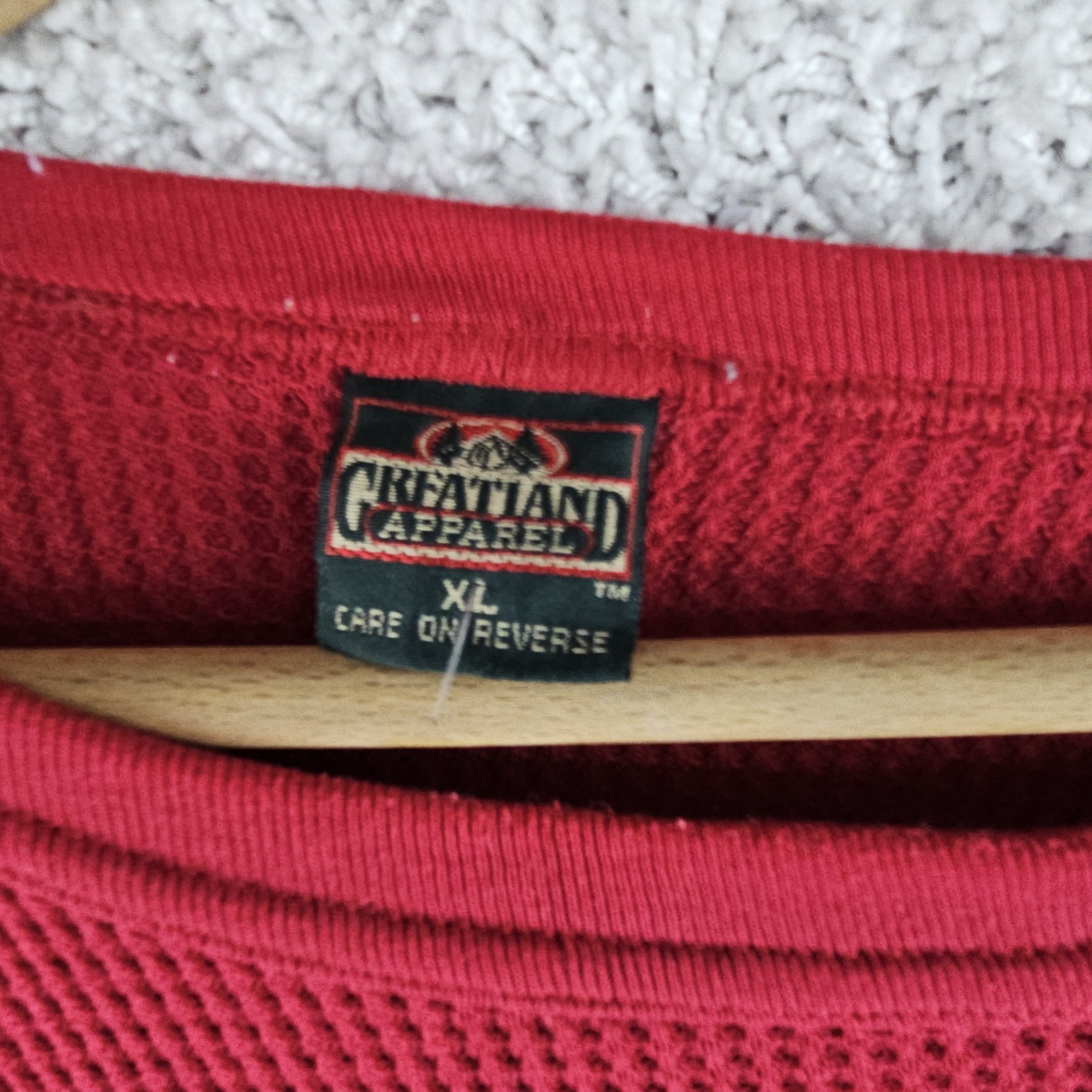 Vintage Greatland Thermal Red Polycotton Waffle Knit Shirt Men's XL 90s Made USA gallery