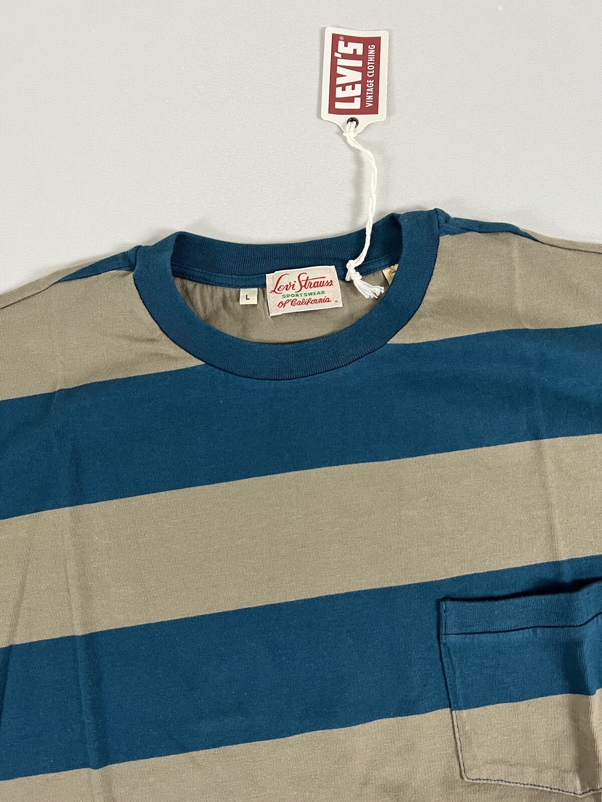 LEVIS VINTAGE CLOTHING LVC 1940’S SPLIT HEM T-SHIRT STRIPE BLUE/GRAY L NWT gallery
