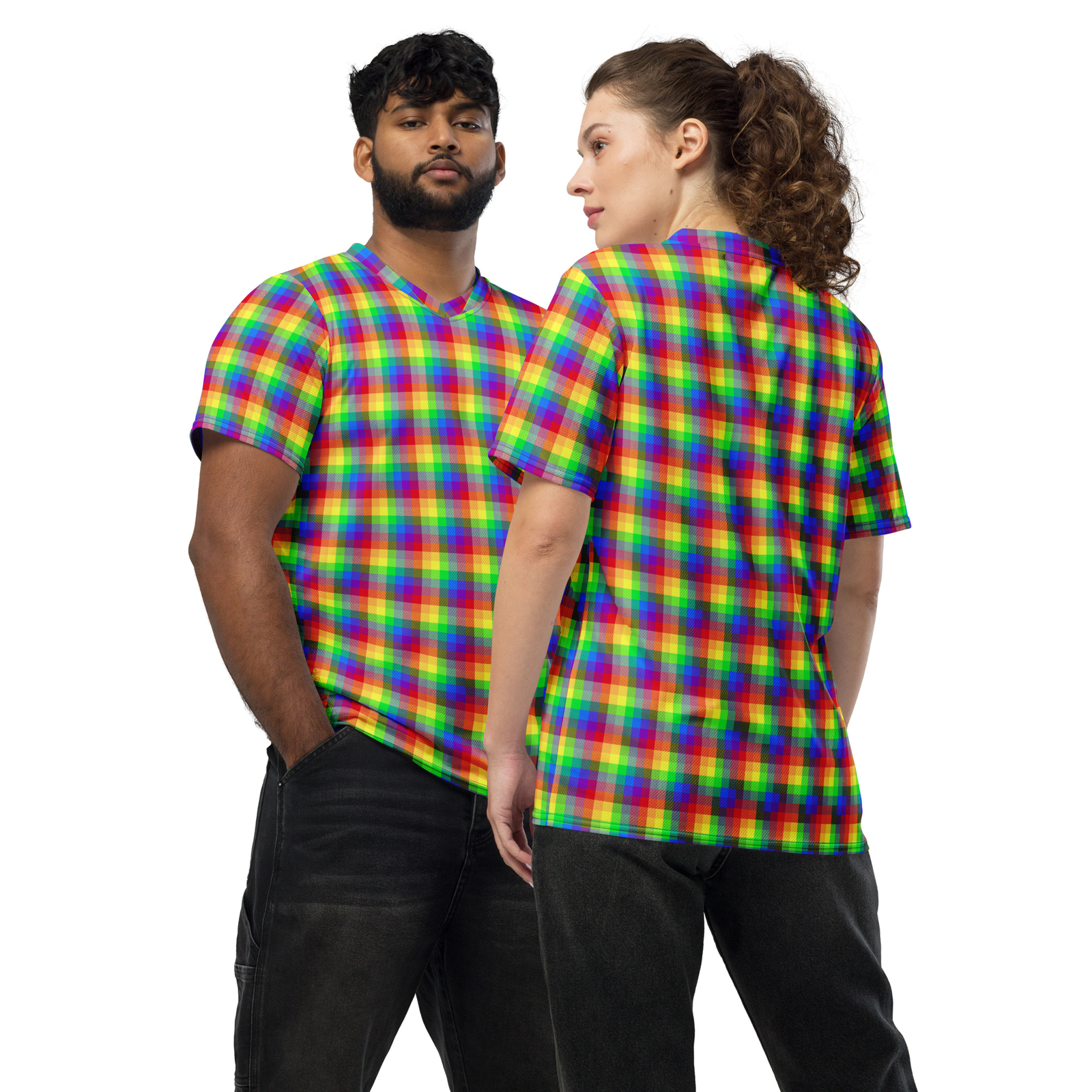 Rainbow Pride Plaid Recycled Unisex Sports Jersey