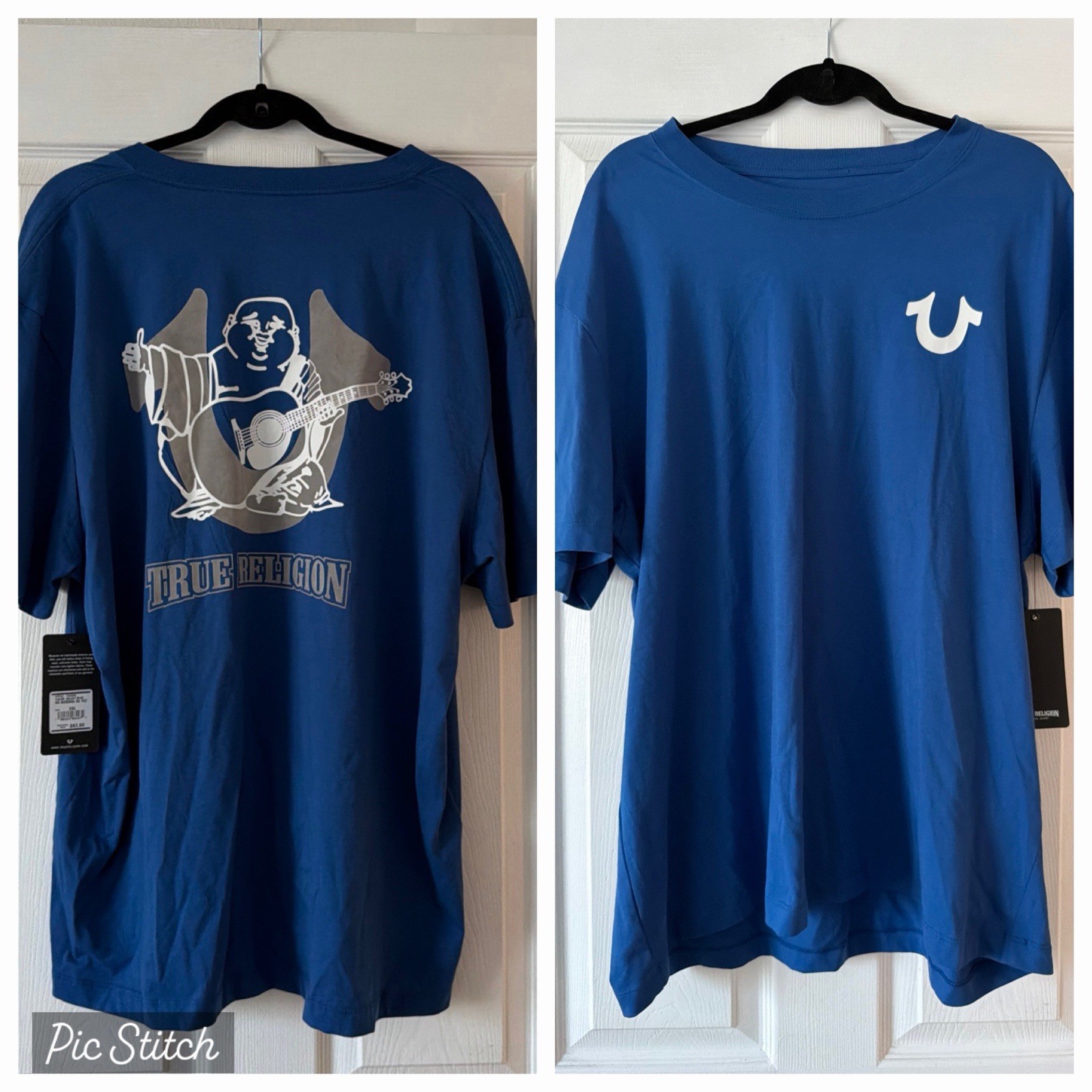 NWT True Religion Mens Buddha Horseshoe 100% Cotton Logo T-Shirt Blue 2XL $62 gallery