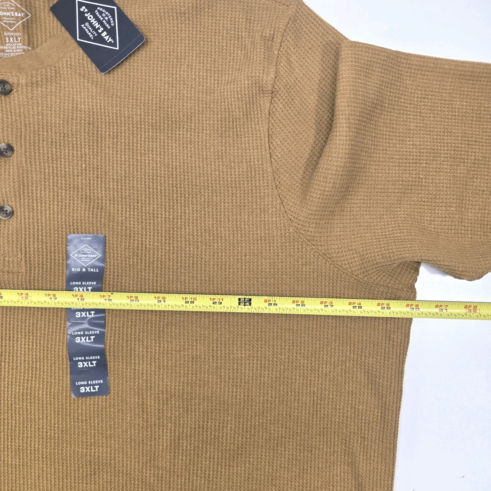 St. John's Bay Men's 3XLT Waffle Knit Henley Shirt Long Sleeve Mustard Gold NWT gallery