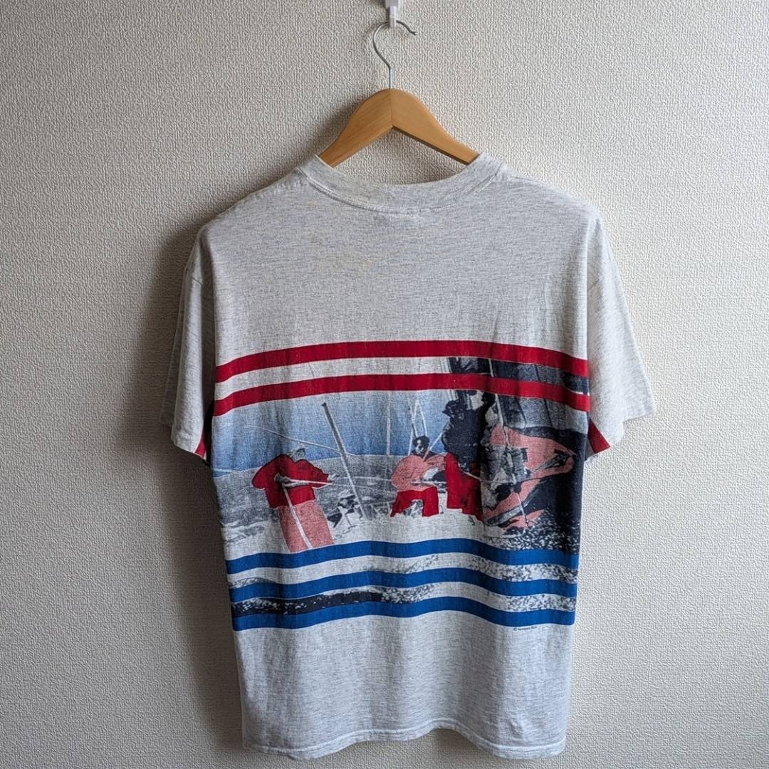 Vtg 90s Newport Blue Sailing Art T Shirt L Made in USA Single Stitch Sleeve Boxy gallery
