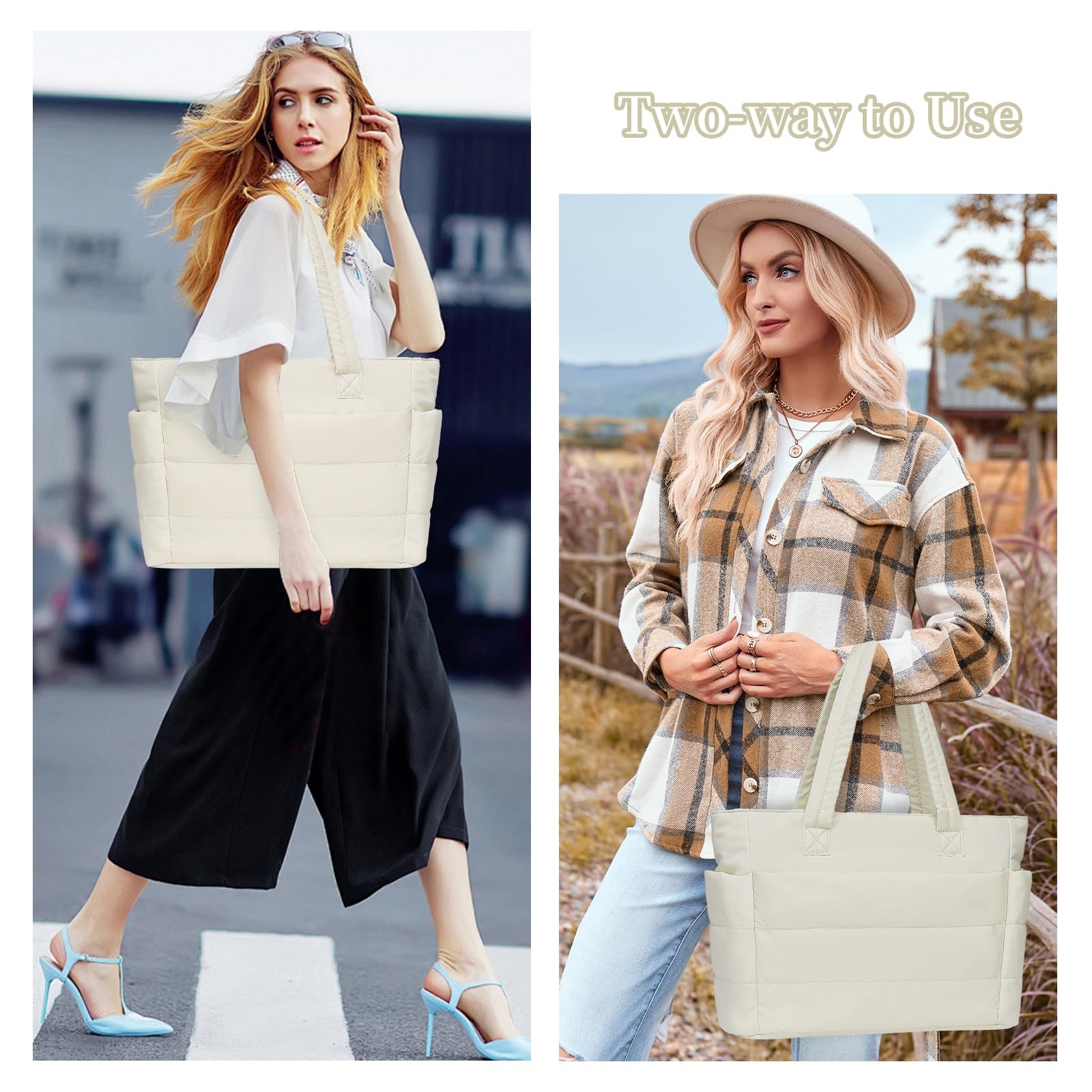 Puffer Tote Bag For Women Large Quilted Puffy Work Bag Laptop Compartment gallery