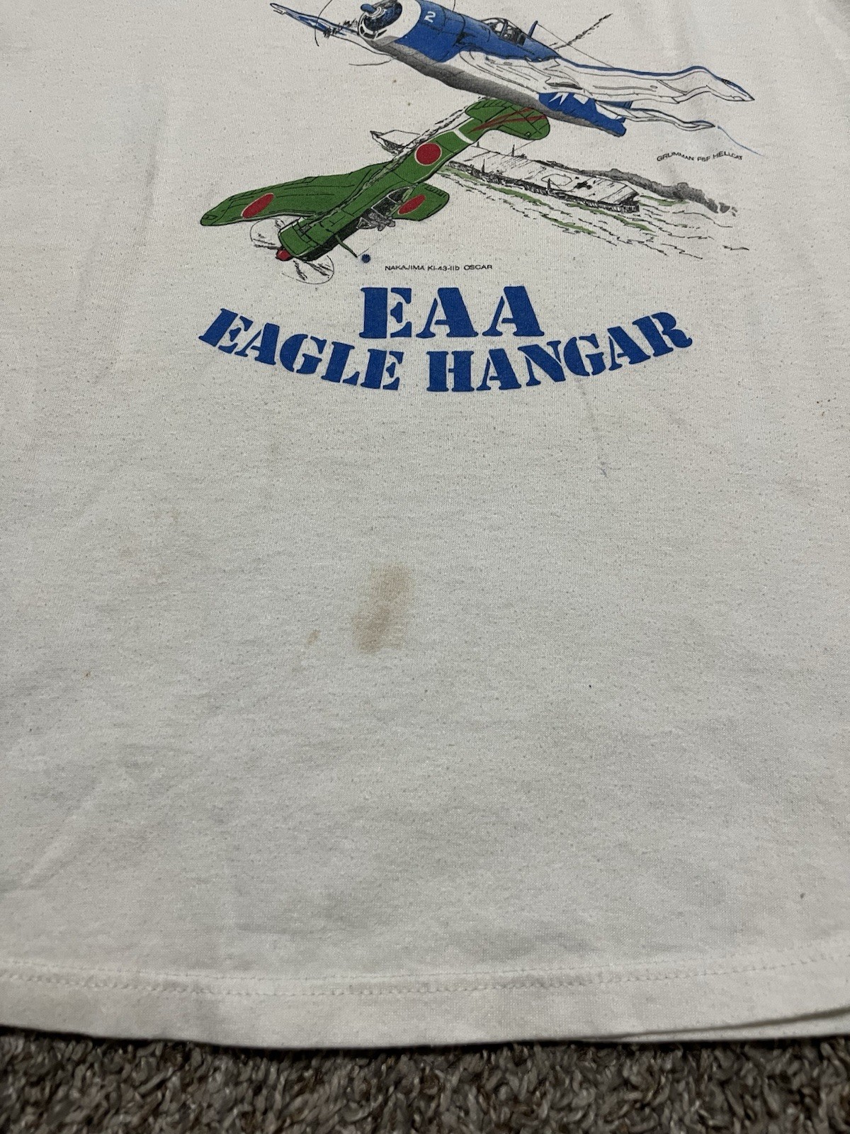 Vintage 80’s Single Stitch EAA Eagle Hanger Fighter Jet White T Shirt Size Small gallery