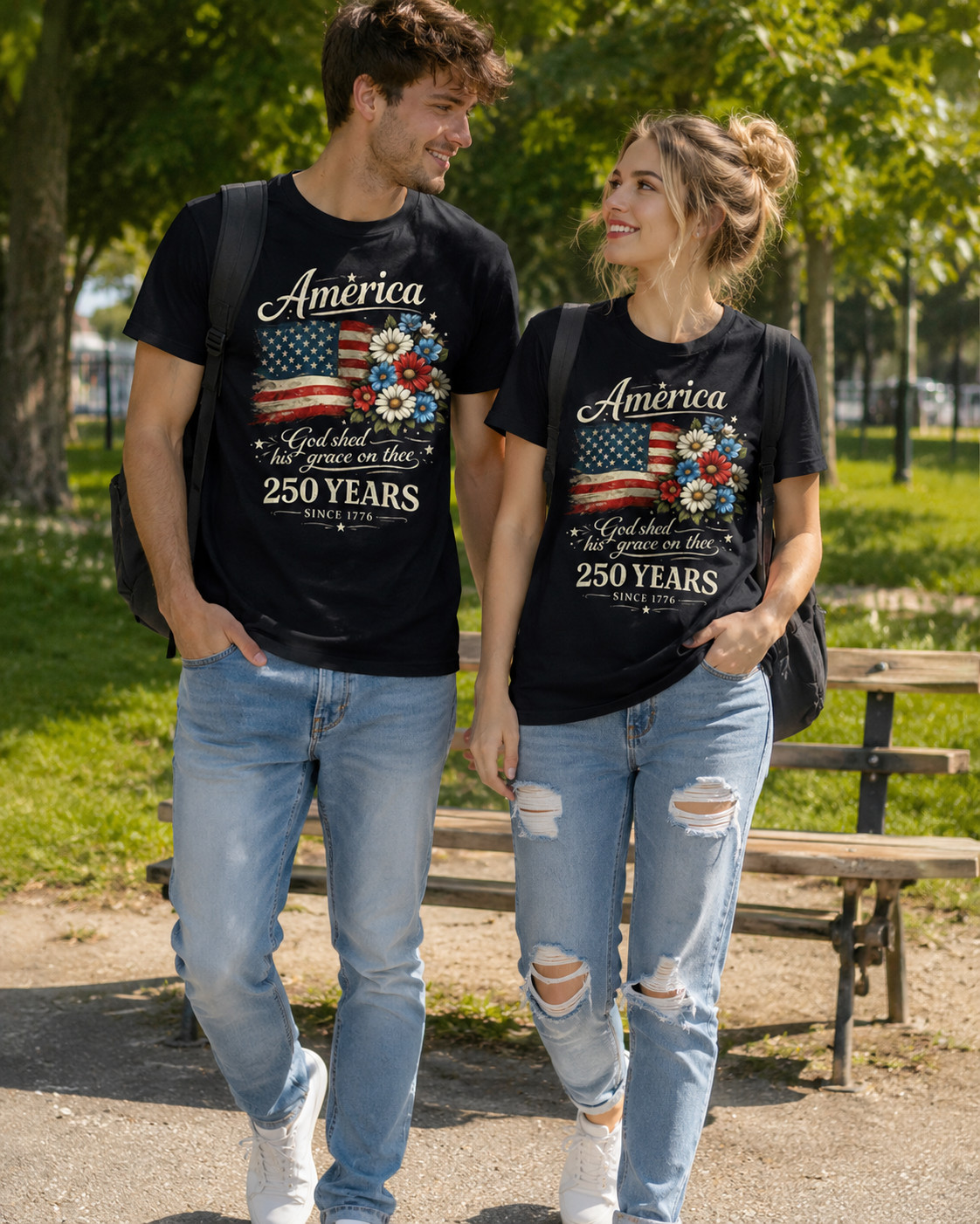 250th Anniversary Flag Floral USA Flag Patriotic 4th of July T-Shirt gallery