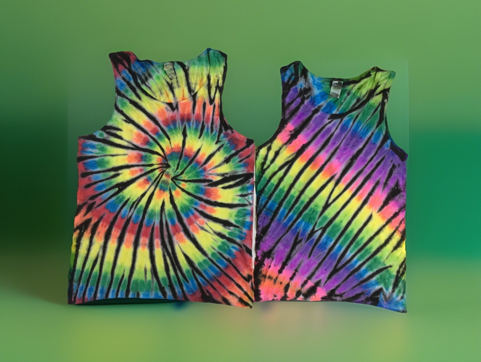 *New* Handmade Tie Dye, Spiral or Diagonal Rainbow Black Tank, Men's or Women's gallery
