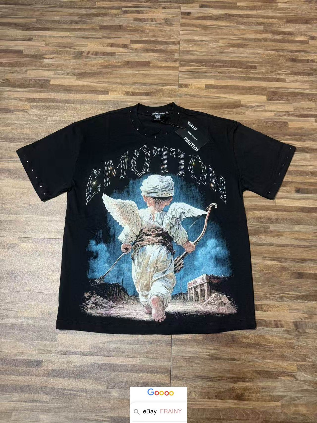 MENS WOMENS SUMMER EMOTION T SHIRT HIGH STREET RHINESTONE ANGEL HIP HOP TOPS TEE gallery