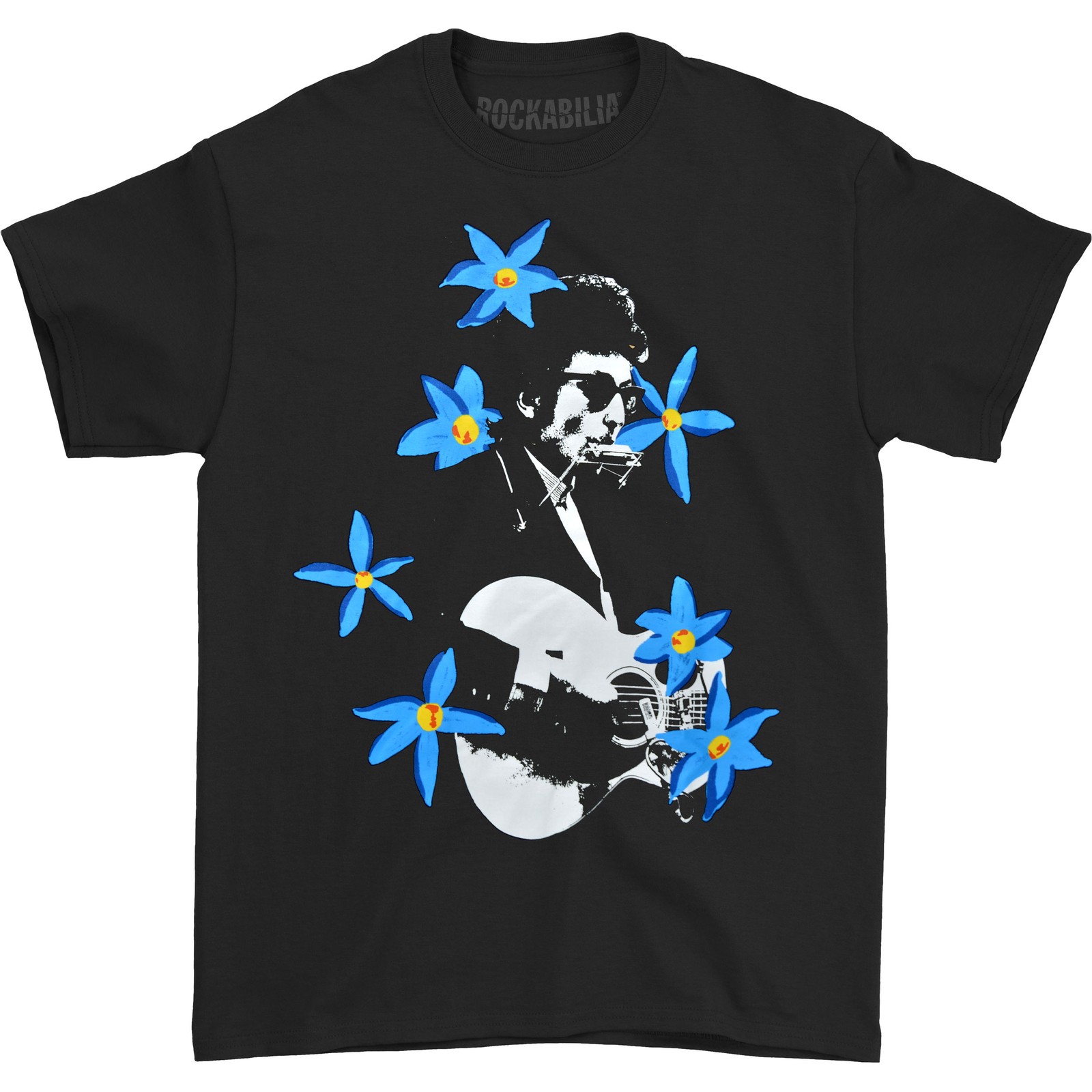 Men's Bob Dylan Blue Flowers (Rockabilia Exclusive) T-shirt Small Black gallery