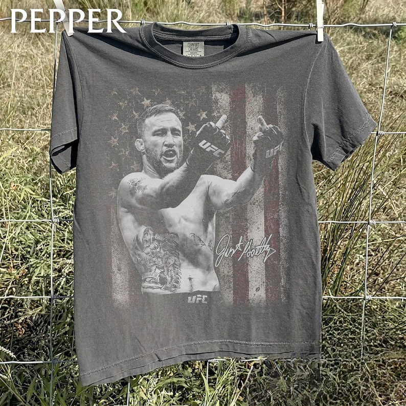 Justin Gaethje Shirt, Vintage UFC T-Shirt, Graphic MMA Tee, Graphite Washed Out