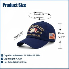 250th Anniversary USA Hat, Adjustable Embroidered Patriotic Retro Washed Base…