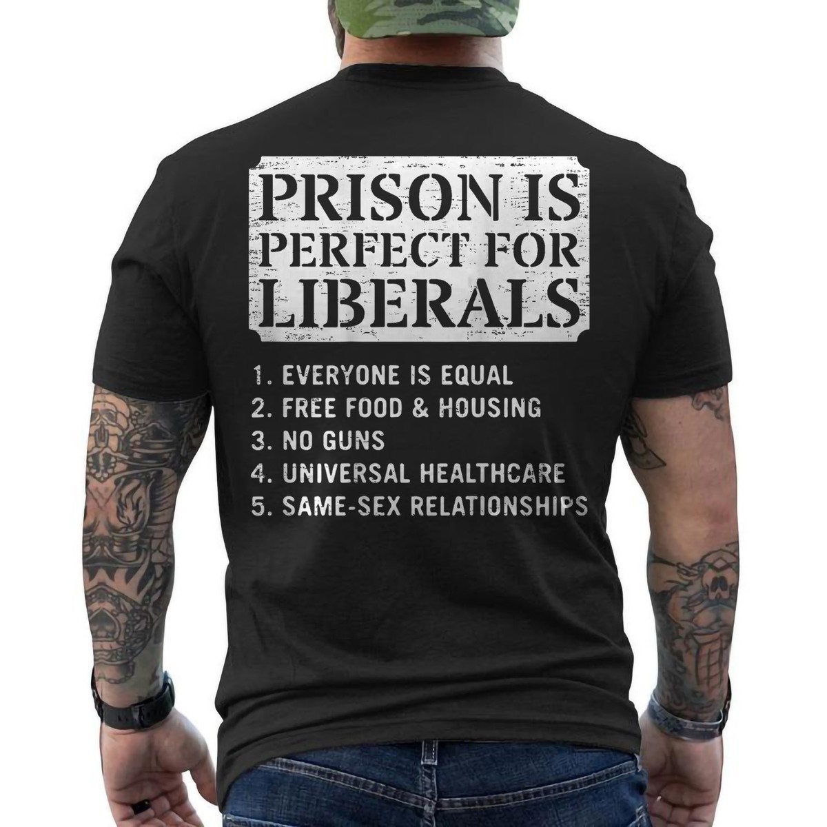 Prison is Perfect for Liberals Anti Liberal Quote Retro ON BACK T-Shirt gallery