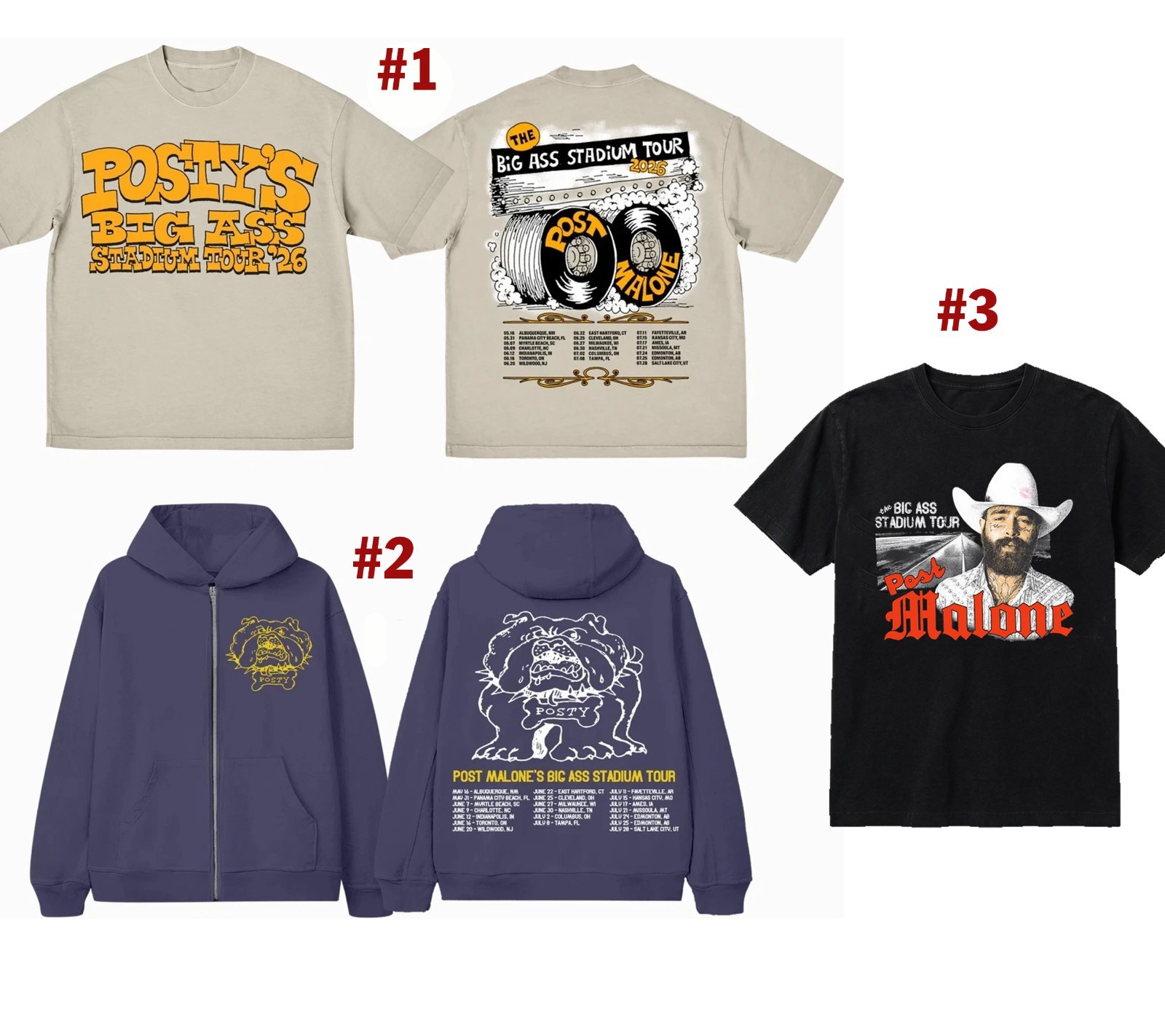 Post Malone The Big Ass Stadium Tour 2026 reprint T-Shirt or Zip Hoodie