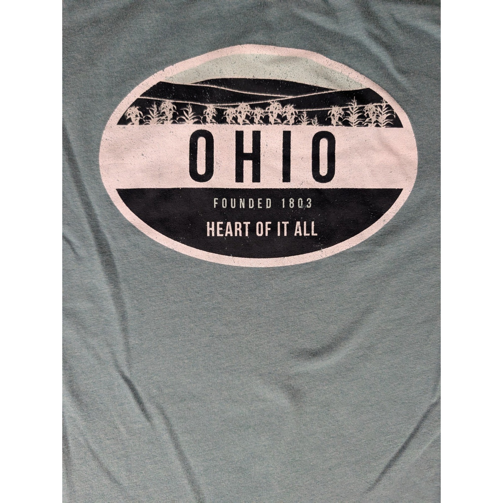 Home Free Ohio Heart of It All Raglan Long Sleeve Graphic Tee Teal Navy Blue gallery