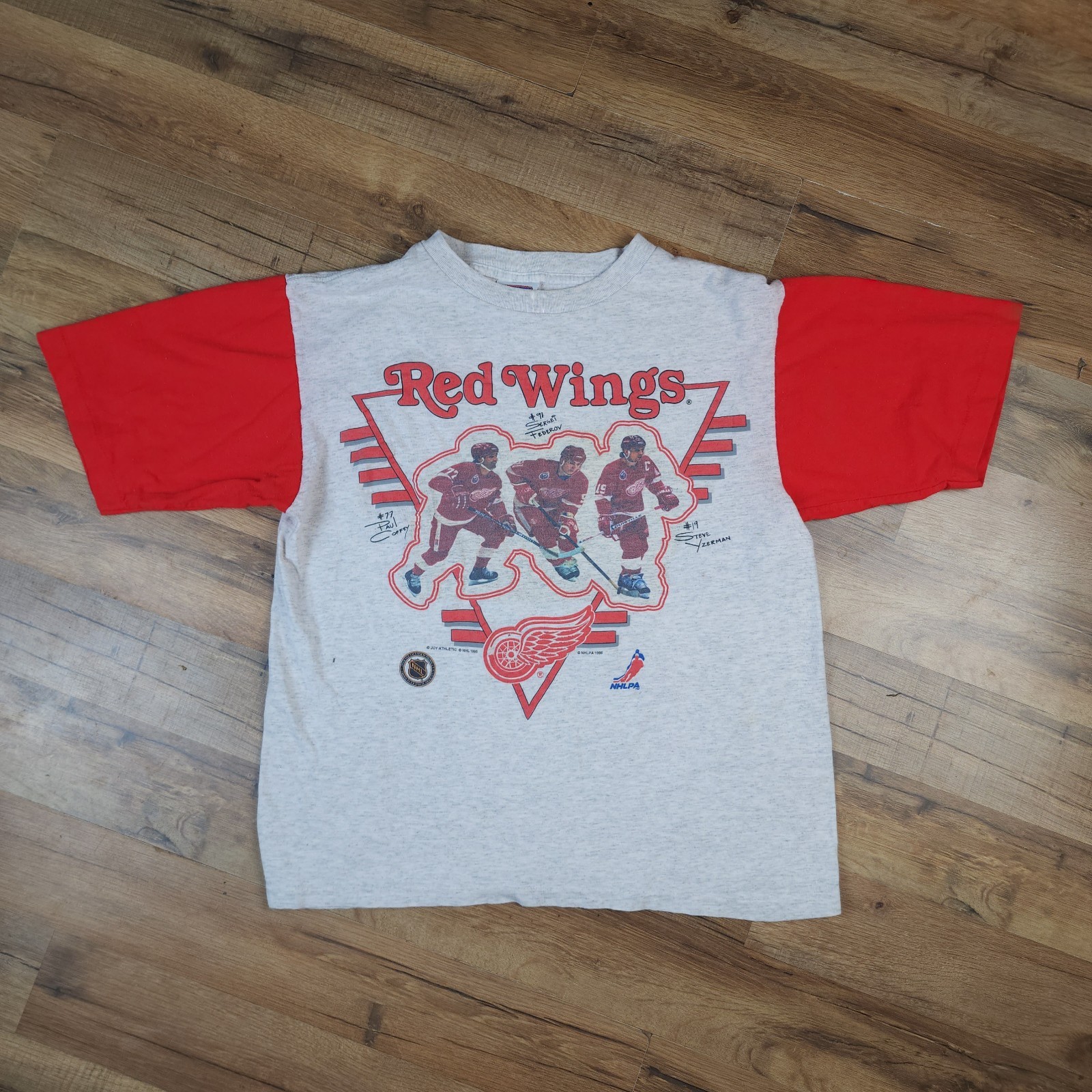 Vintage 90s Detroit Red Wings T-Shirt Youth Large NHL Yzerman Fedorov USA