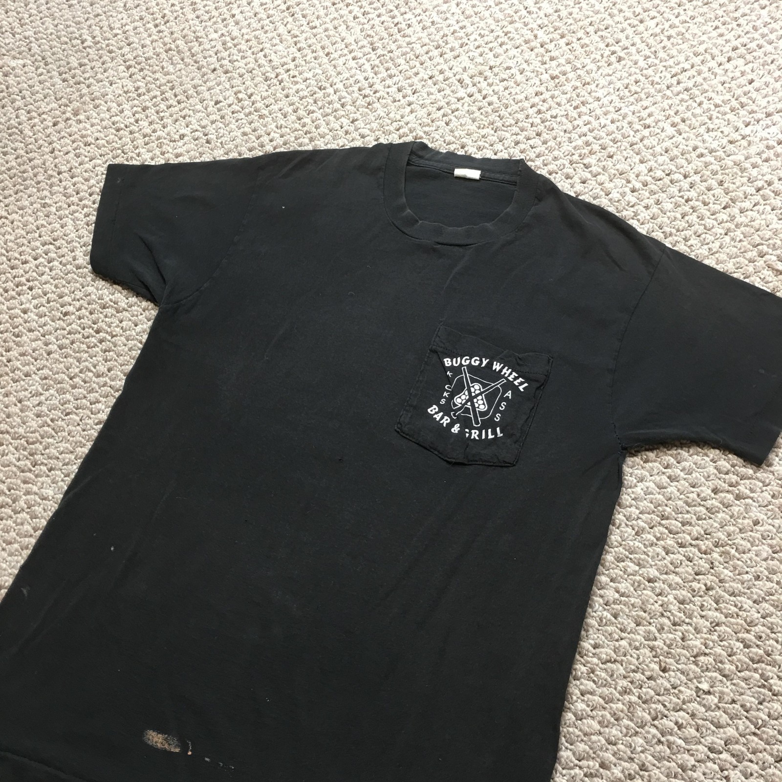 Vintage Single Stitch T-shirt Mens Medim Black Made in USA Pocket Distressed 90s gallery