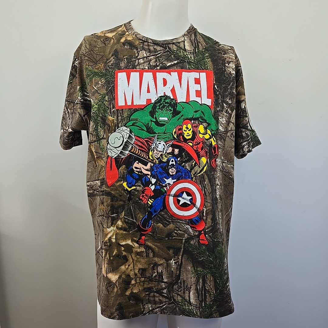 HTF Marvel Avengers Realtree Xtra Camo Graphic T Shirt Men's XL Dynasty Apparel gallery