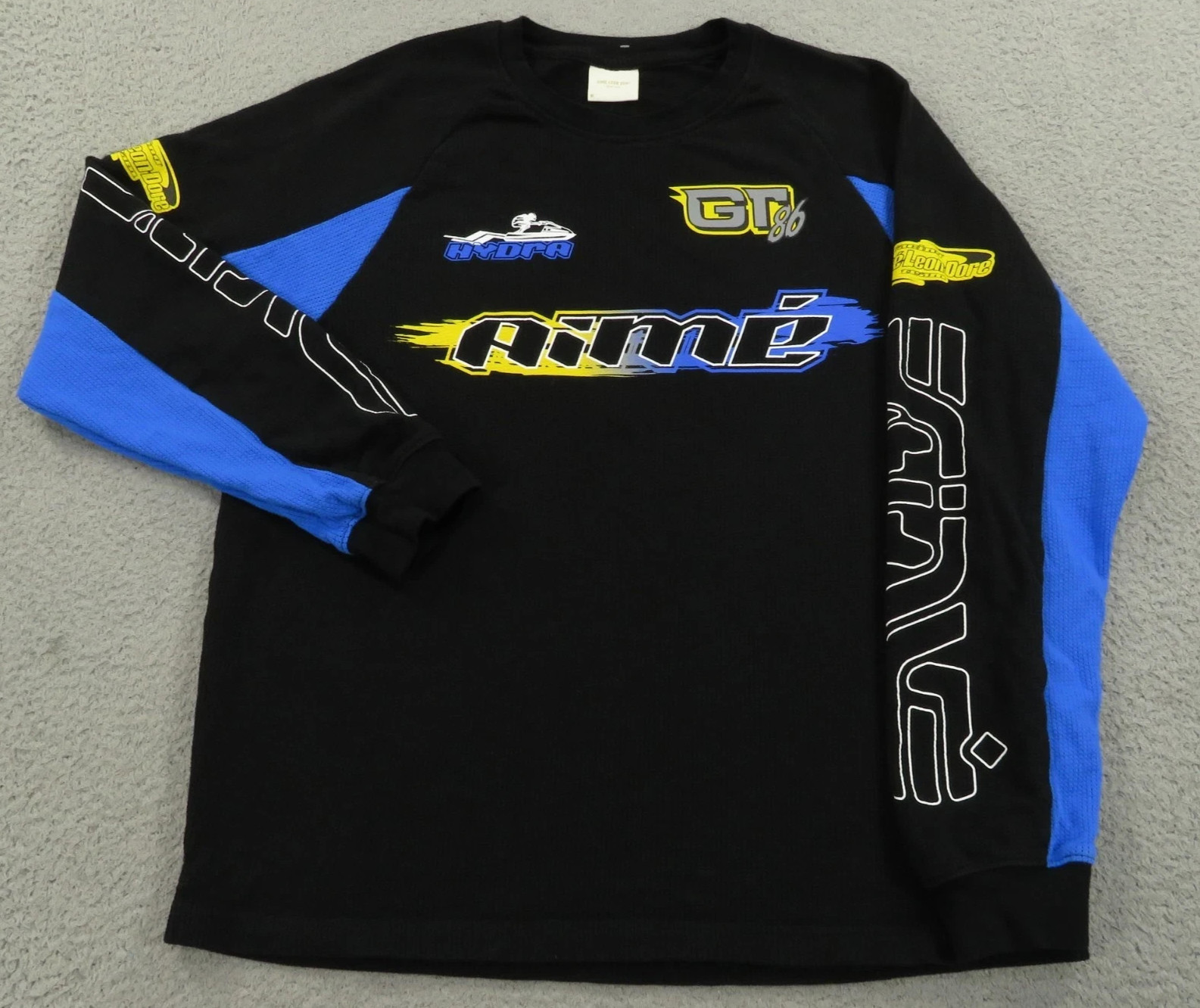 Aime Leon Dore Black Mesh Wave Runner Long Sleeve Logo Jersey Shirt SZ L Large gallery