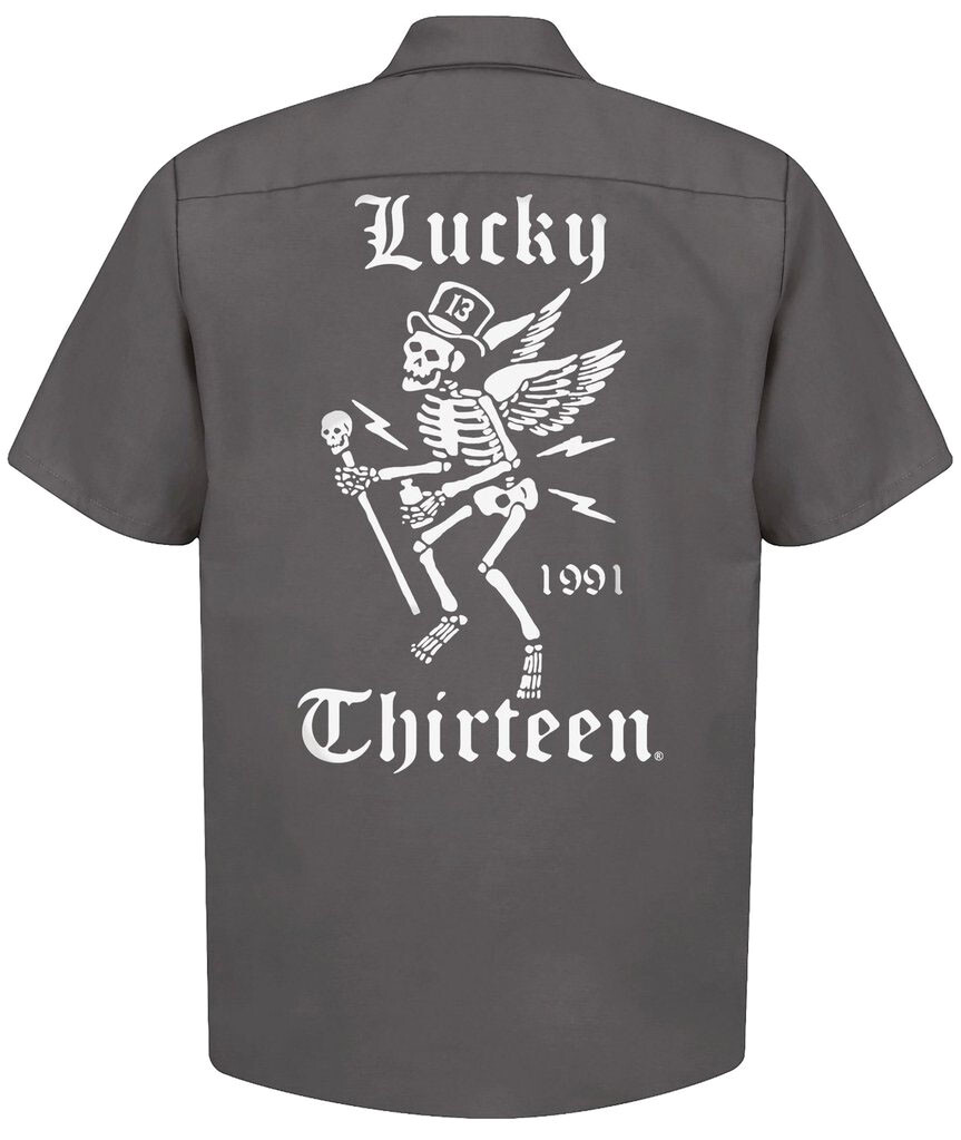 Authentic LUCKY 13 Winged Skully Work Shirt Charcoal S-4XL NEW gallery