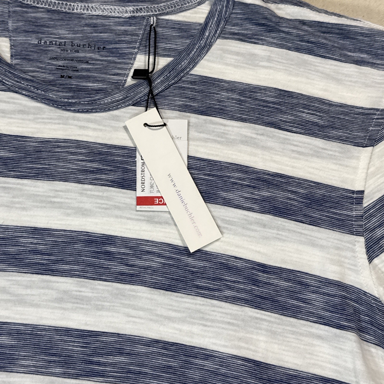 Daniel Buchler Shirt Mens M Blue White Striped Stretch Crew Neck Jersey Tee NWT gallery