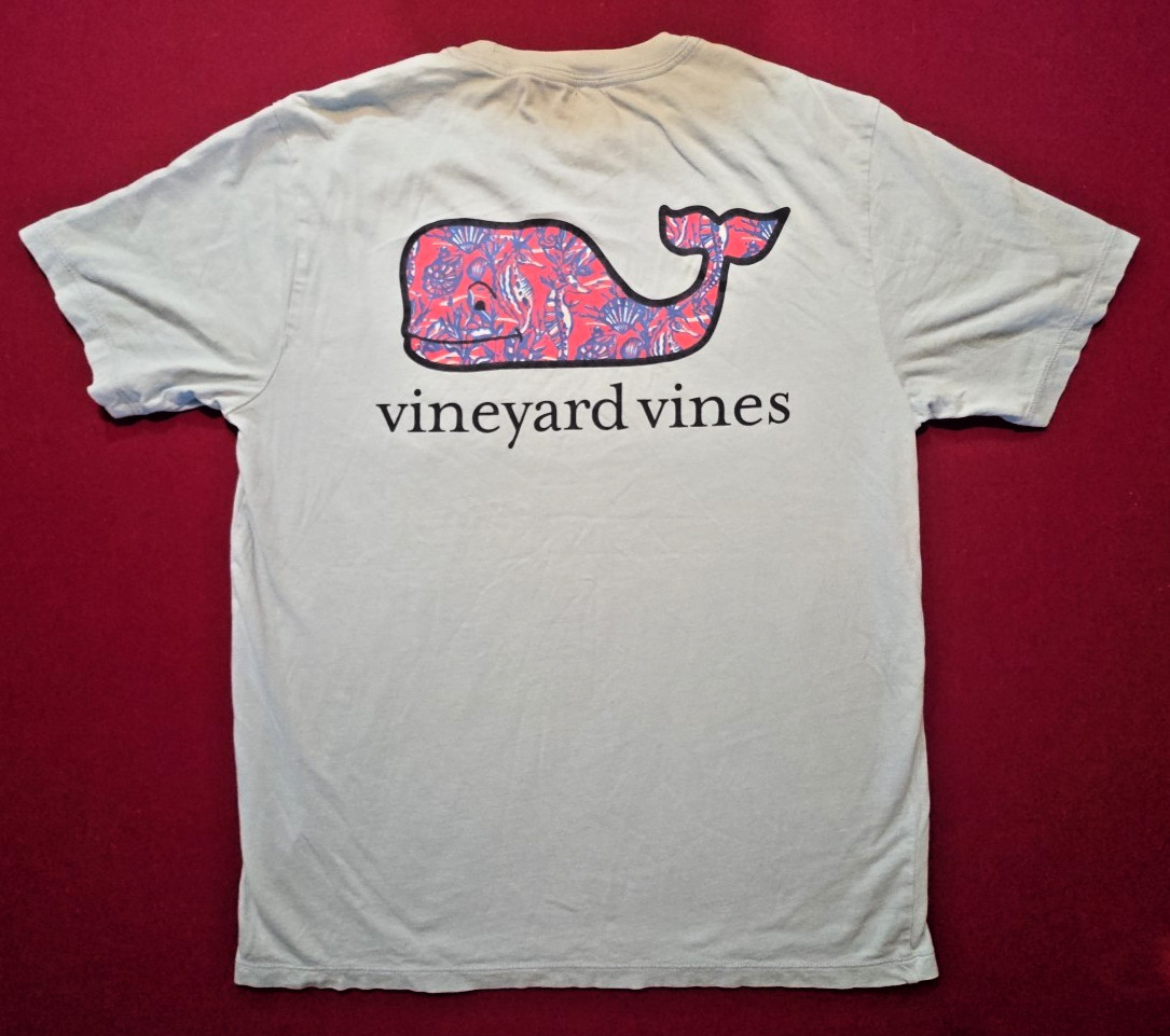 Vineyard Vines Big Whale with Pocket Sea Life In Logo Blue Tee Beach Size Small gallery