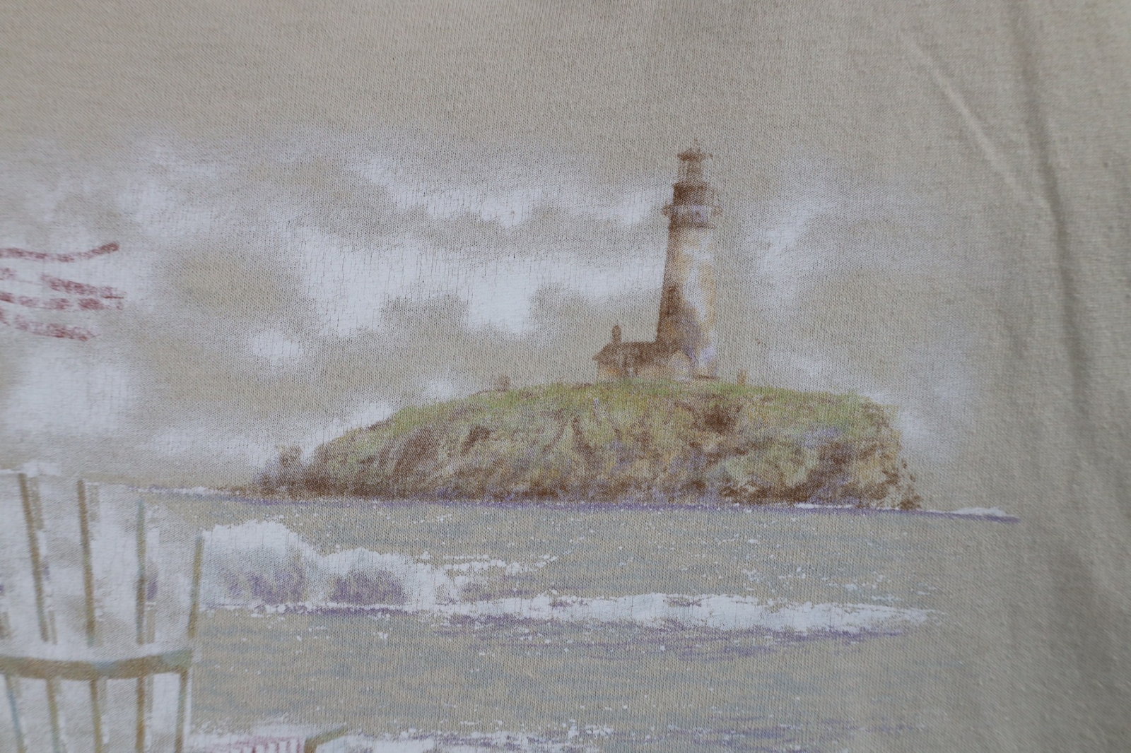 Vintage 90s Streetwear Mens XL Distressed Beach Lighthouse T-Shirt Beige Cotton gallery
