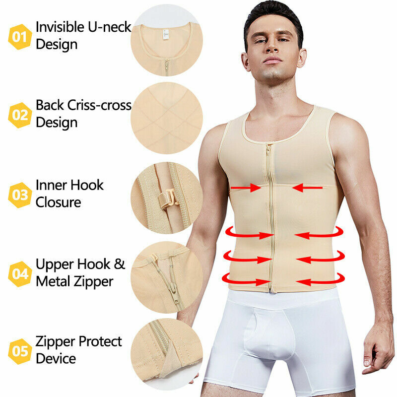 Mens Compression Vest Slimming Body Shaper Tummy Control Gynecomastia Undershirt gallery