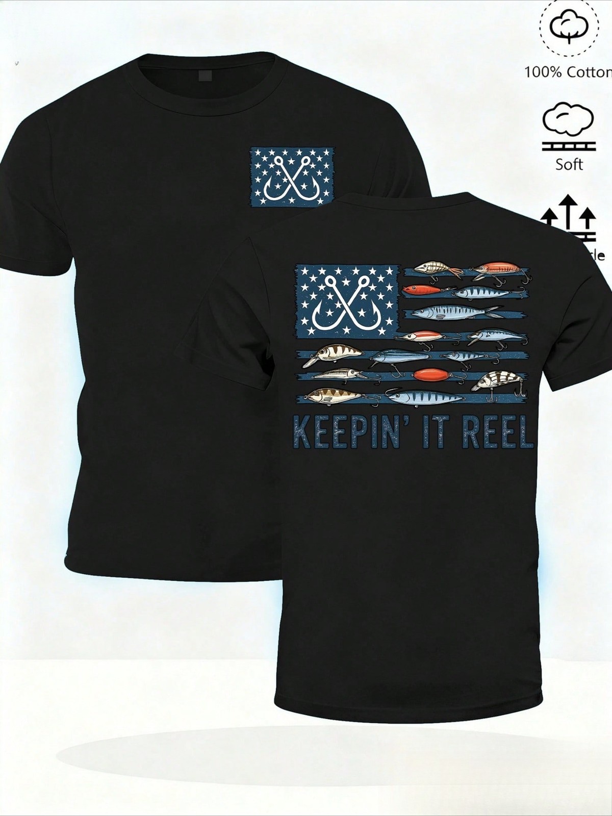 American Flag Fishing Hook Bait Fish Stay True Printed Men'S And Women'ST-Shirts gallery