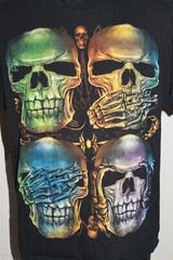 4 Skulls See No, Speak No, Hear No Evil Character T-Shirt Tee Size Large OZ Rock