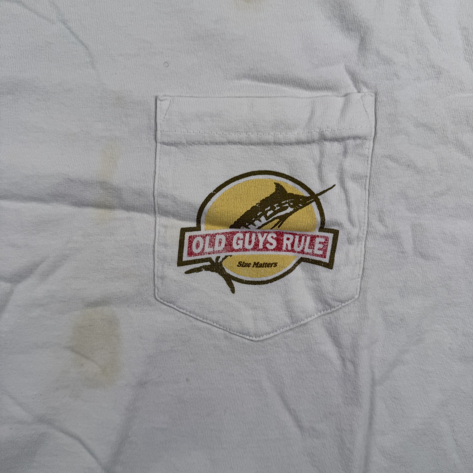 Old Guys Rule Size Matters Marlin Fishing T-Shirt Men's White Pocket Tee XL gallery