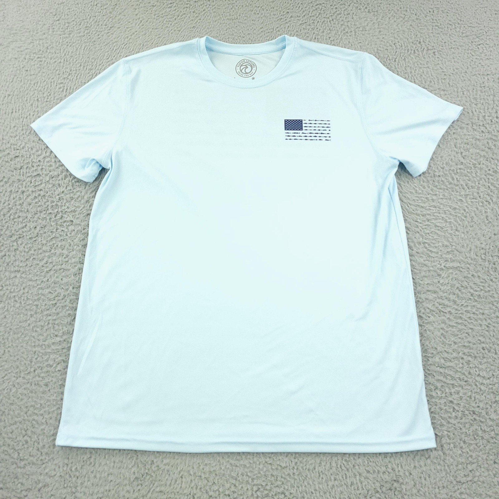 Vapor Apparel Shirt Mens Large Blue USA Flag Patriotic Fish Graphic UPF 50+ gallery