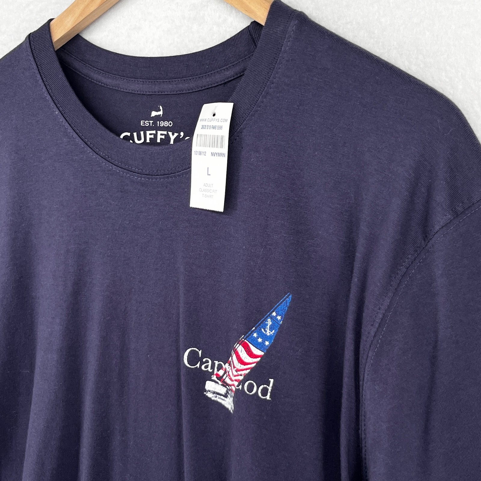 CUFFY Shirt Adult L Cape Cod Yacht Ensign Sailboat Nantucket Cotton Blue NEW gallery