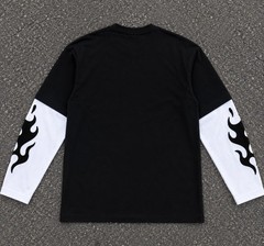 🗽 Y2K Graphic Long Sleeve Tee Statue of Liberty Tribal Flame Streetwear Black