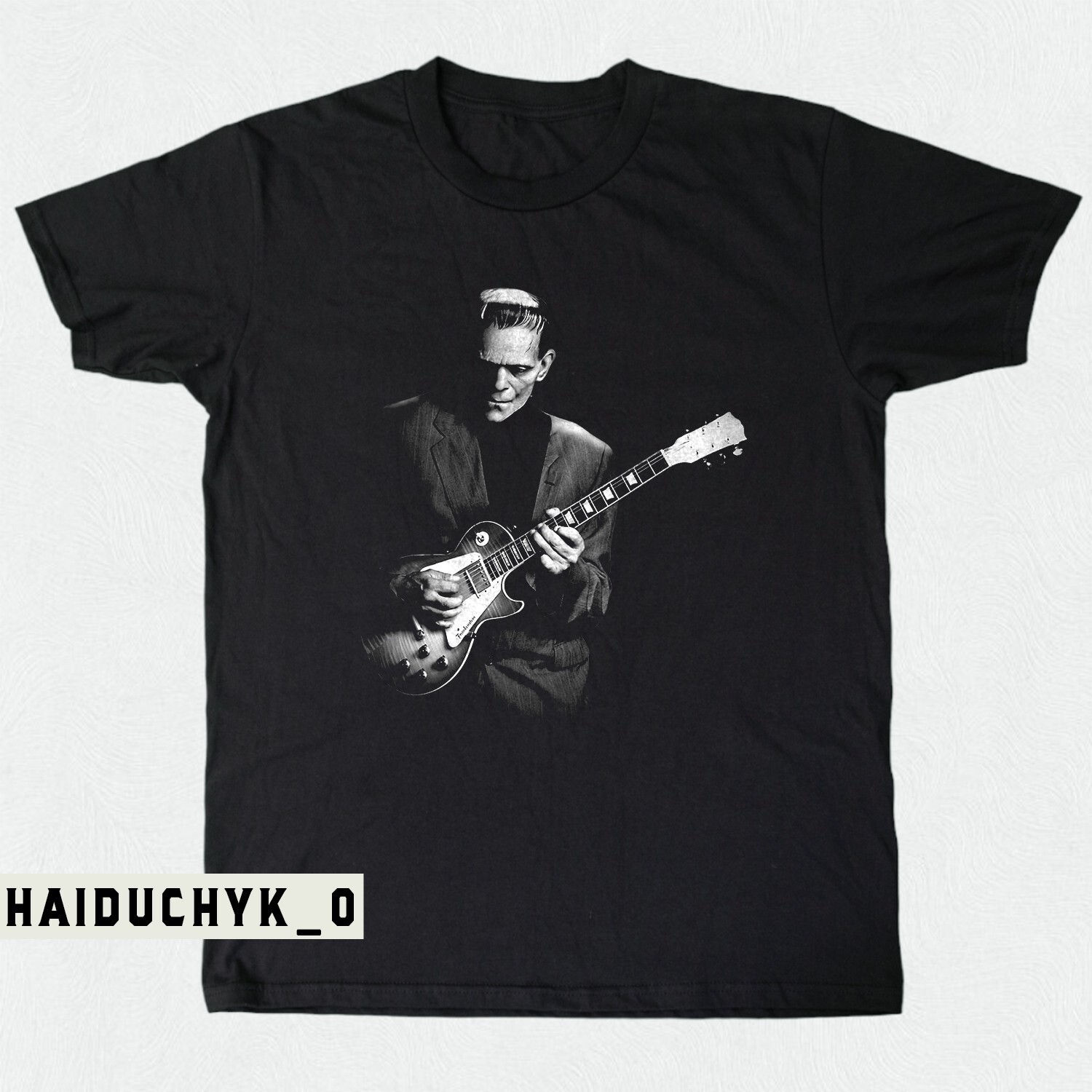 Frankenstein Playing Guitar Unisex Black T-shirt Size S-5XL