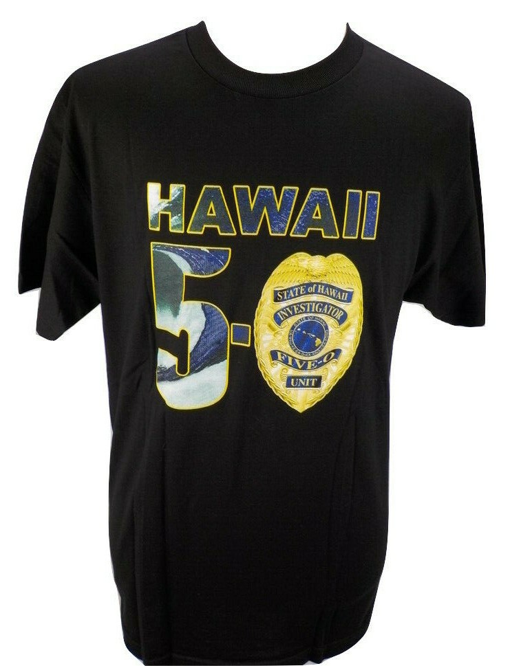 HAWAII FIVE-O T-SHIRT SZ L BLACK STATE OF HAWAII INVESTIGATOR UNIT WAVES NWOT gallery
