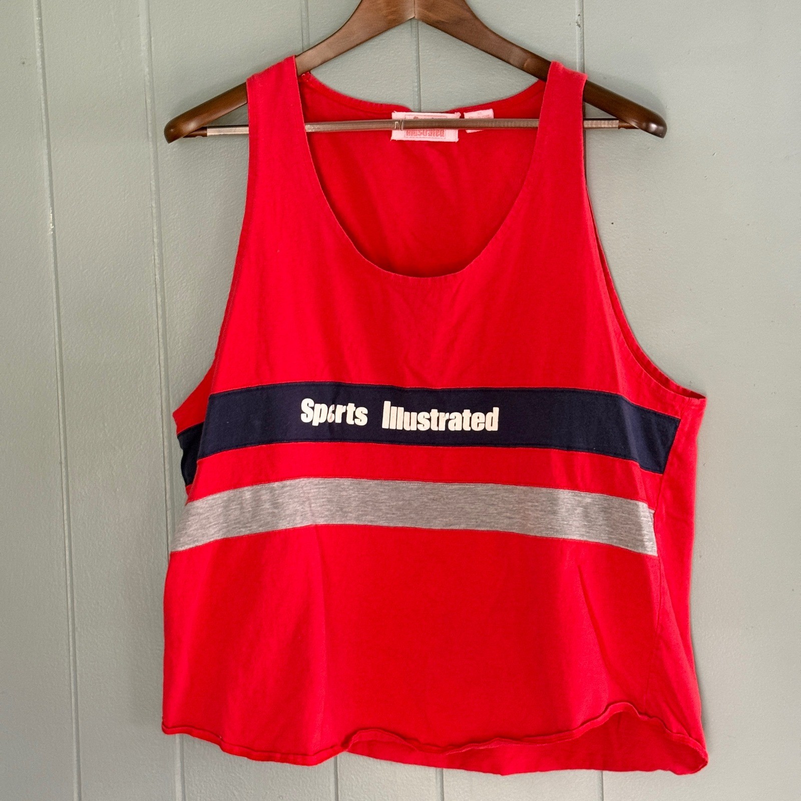 Vintage 90s Sports Illustrated Mens Tank Top Red Stripe Color Block Graphic L gallery
