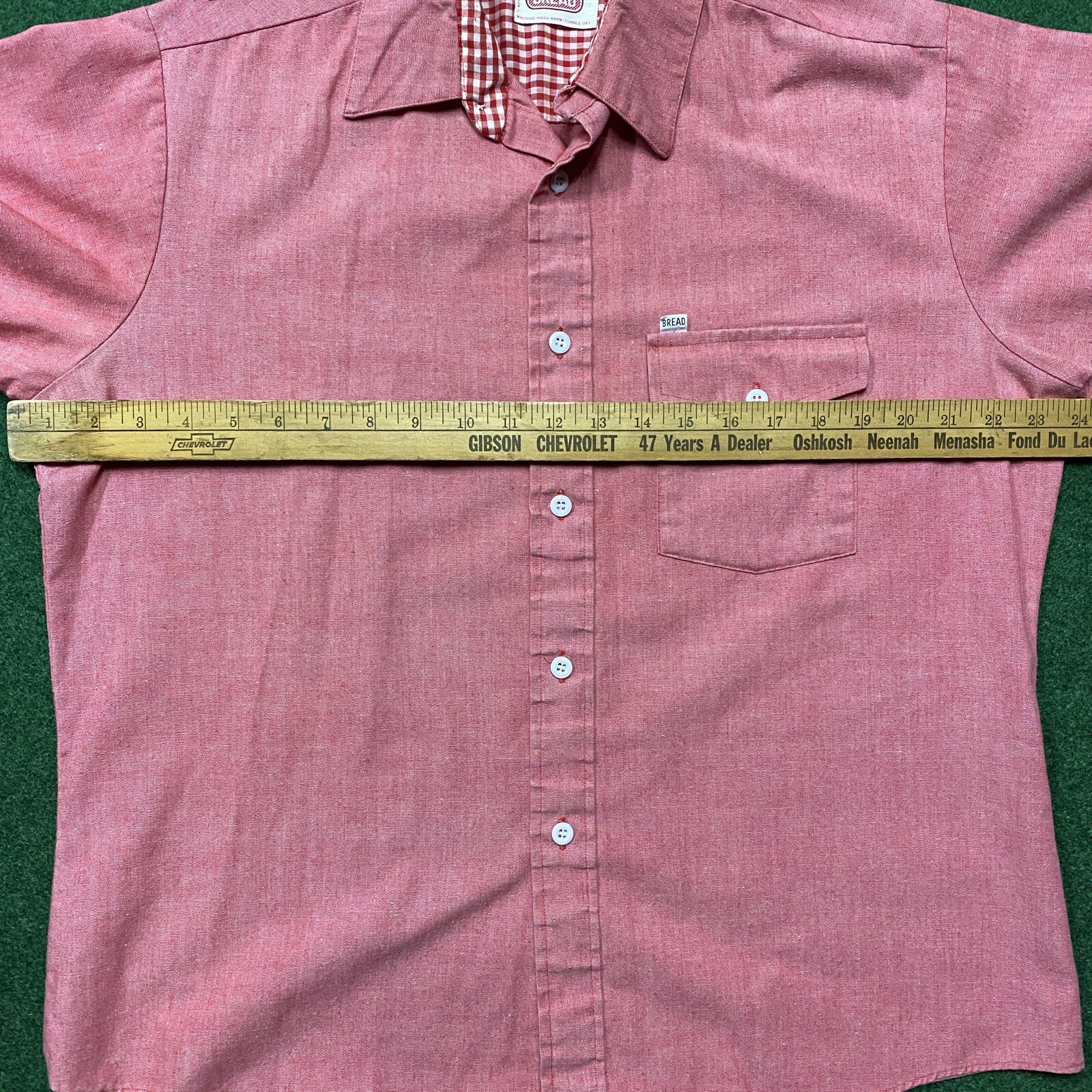 Vintage Bread Shirt Mens Large Pink 60S 70S USA MADE Button Up Pocket Tee gallery