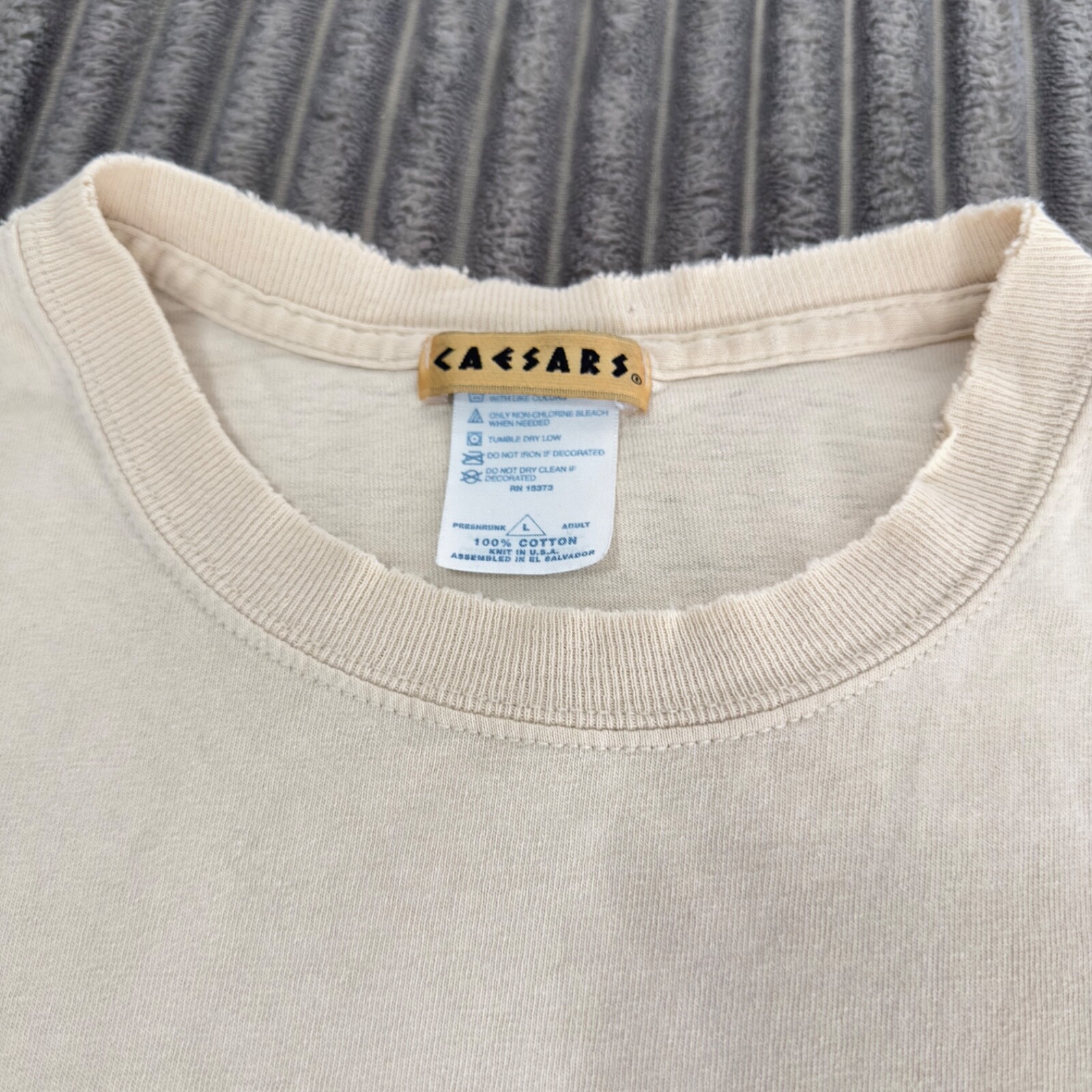 VTG Caesars Palace T-Shirt Mens L Cream Gladiator Las Vegas Long Sleeve Distress gallery