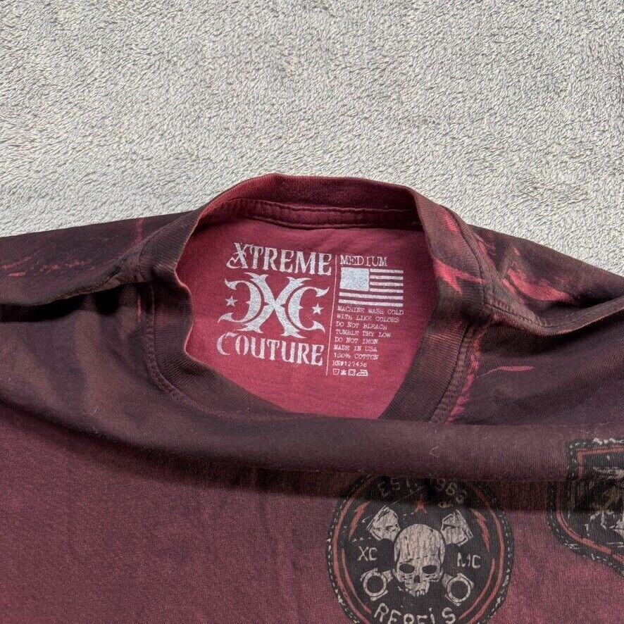 Extreme Couture T-Shirt Affliction Mens Red Burgundy Medium Skull Eagle Flag gallery