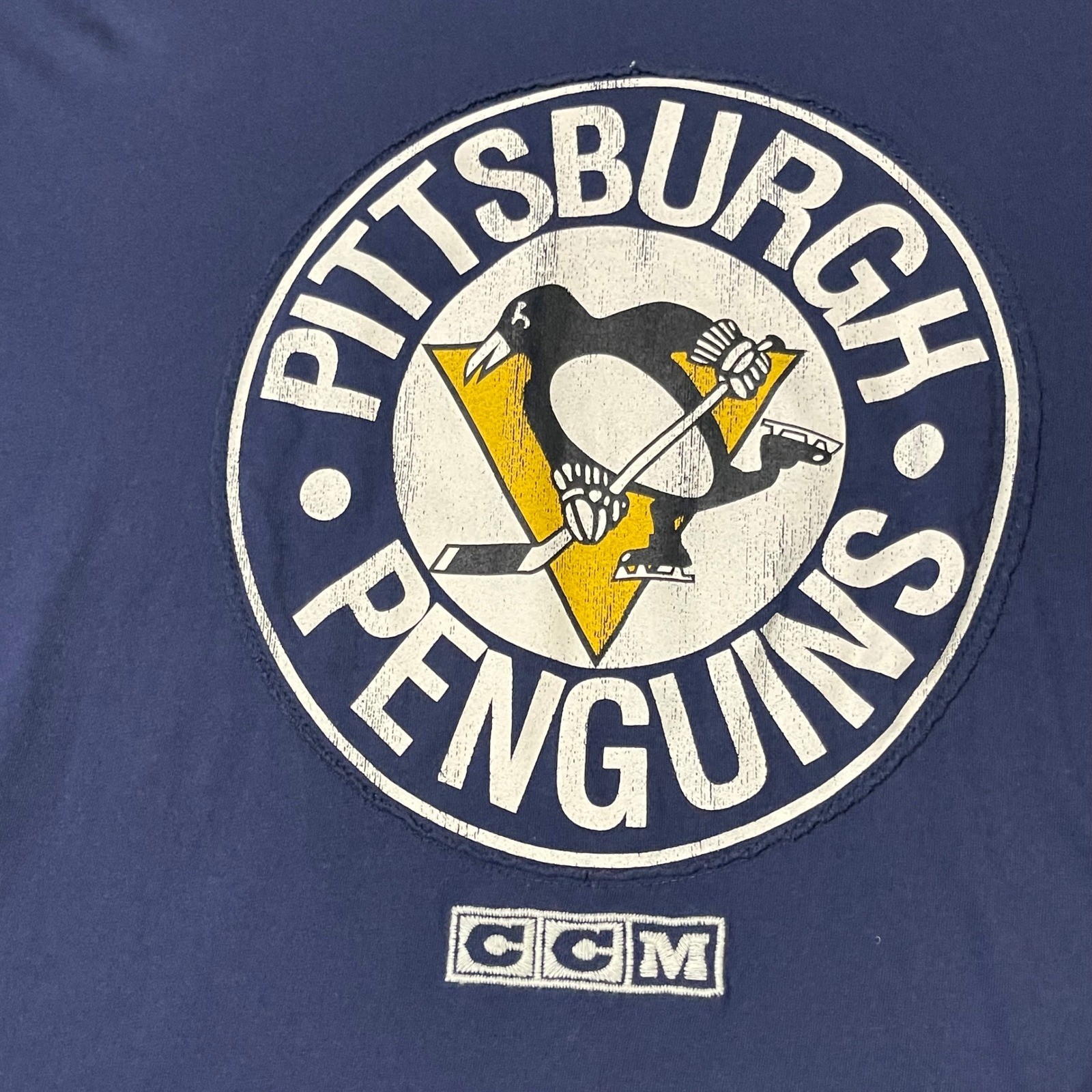 Pittsburgh Penguins CCM Shirt Men Large Navy Blue Long Sleeve NHL Hockey Distres gallery