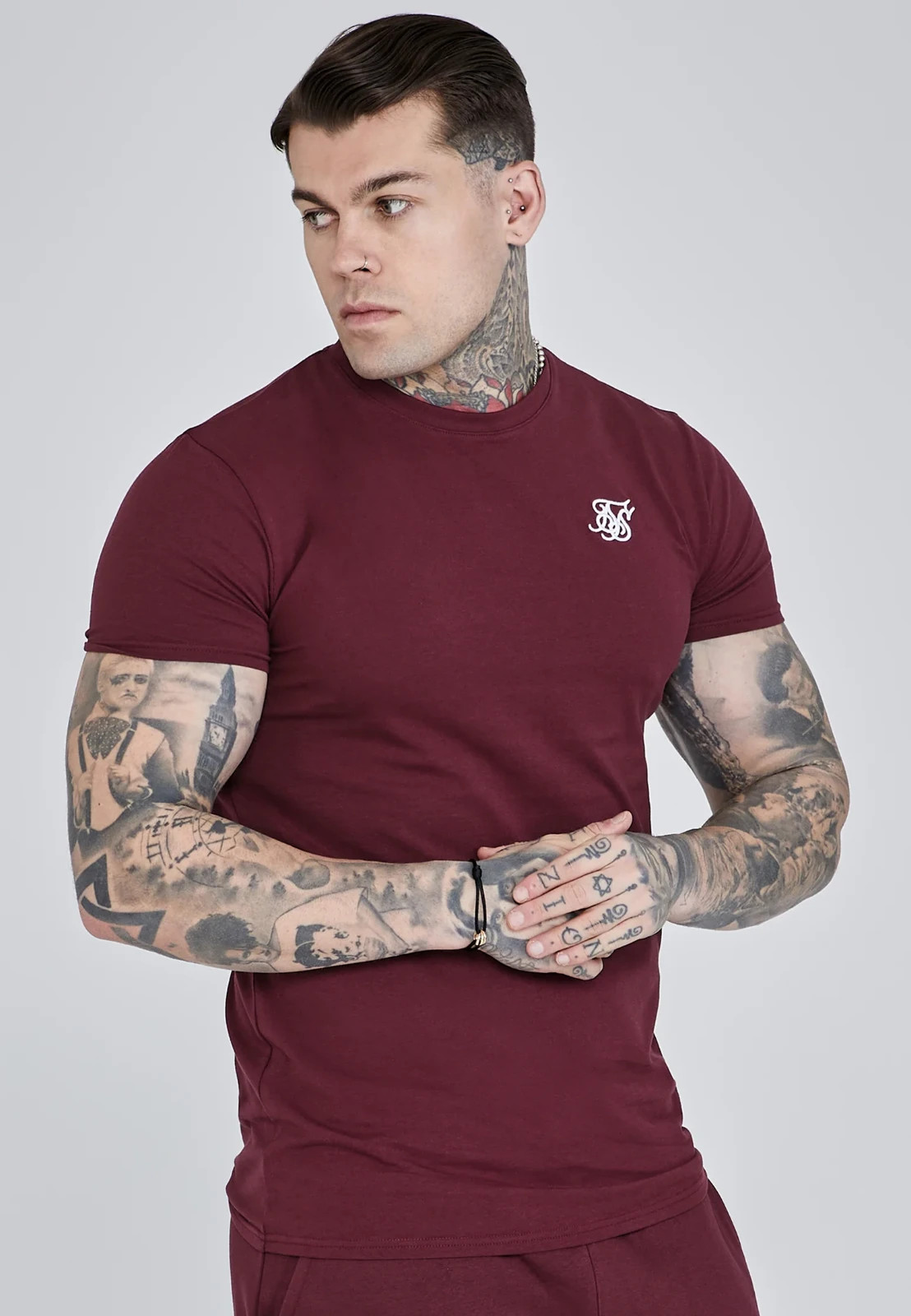 SikSilk Men’s Burgundy Essentials T-Shirt Small