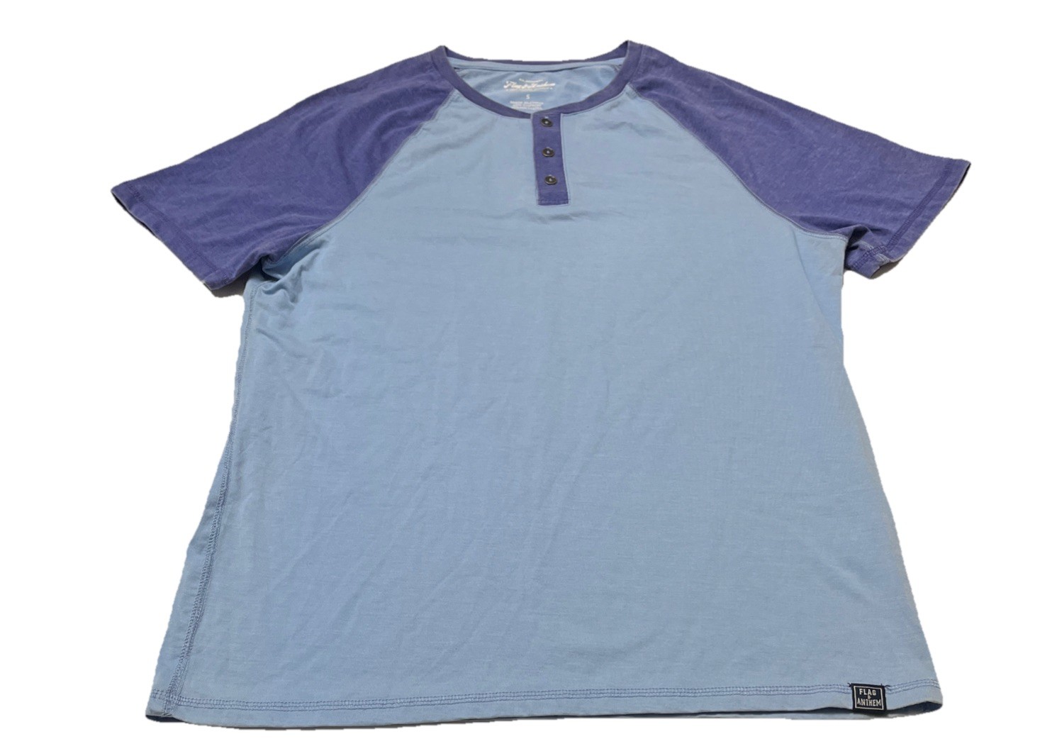 Flag & Anthem Men’s Henley Raglan Tee Blue Short Sleeve T-Shirt Size Small