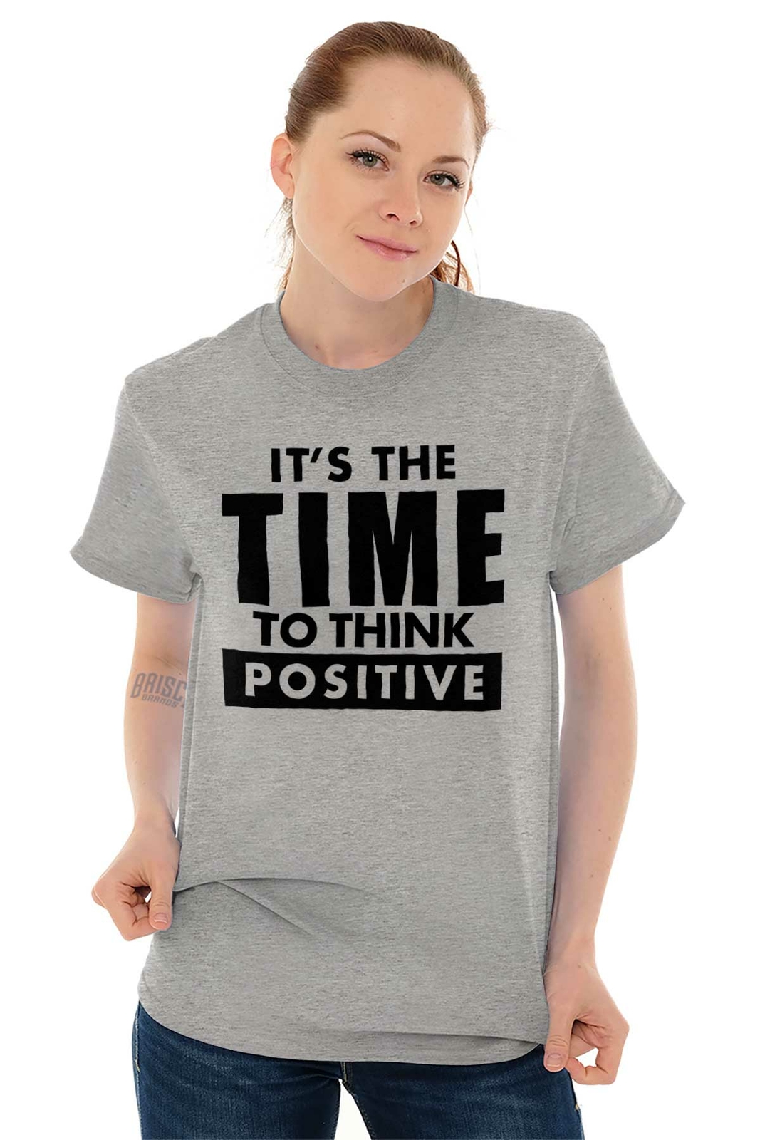 Time To Think Positive Inspiring Motivating Womens or Mens Crewneck T Shirt Tee gallery