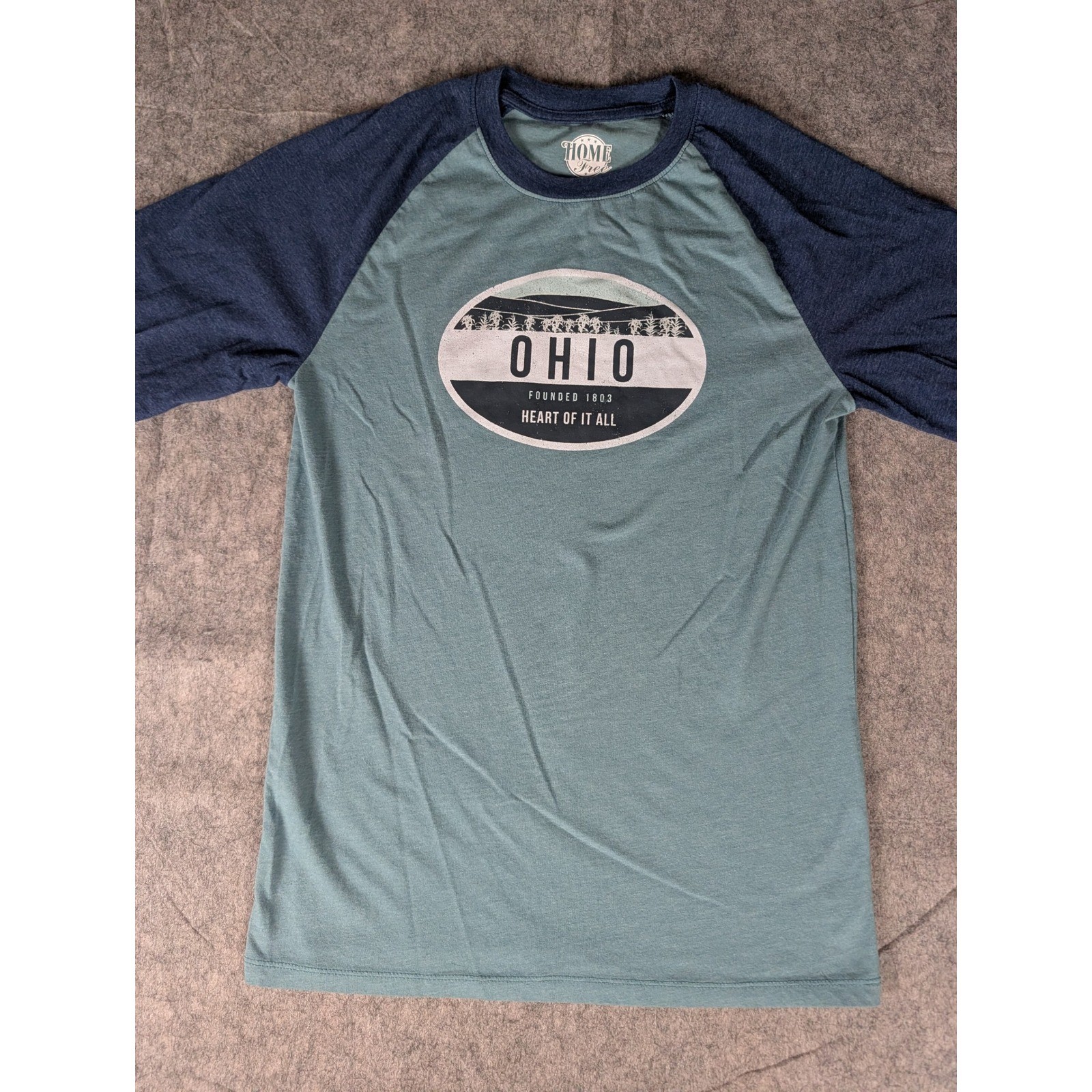 Home Free Ohio Heart of It All Raglan Long Sleeve Graphic Tee Teal Navy Blue gallery