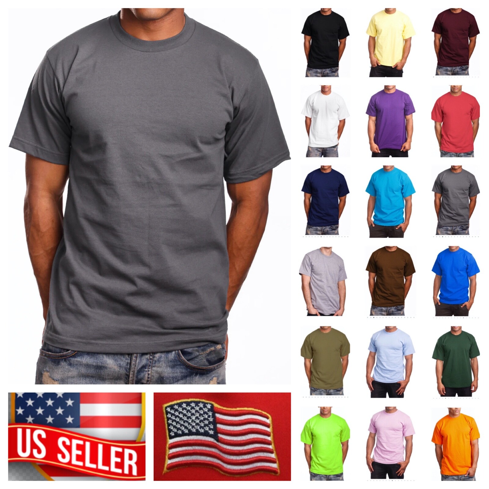 Mens Big and Tall Heavy Weigh Plain T-Shirt Crew Neck Camo Basic Solid Tee S-7X gallery