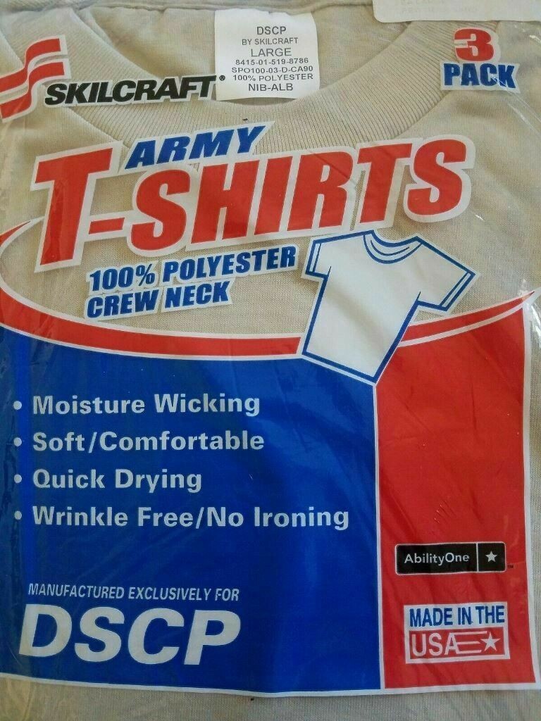 Skilcraft DSCP  for Army – Set of 3 T-Shirts, Moisture Wicking, Sand, – Large