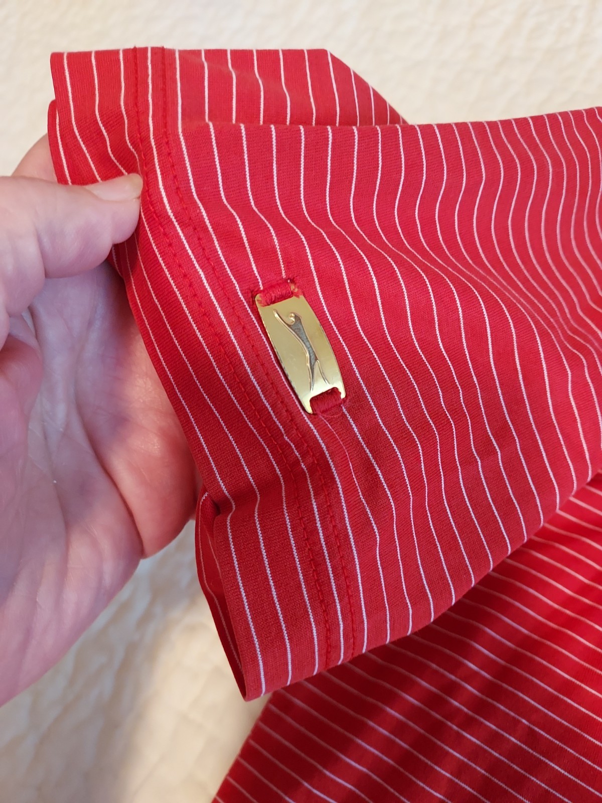 Slazenger Men's Golf striped XL red shirt Polo EUC Cotton well made Metal logo gallery